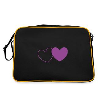 Herz violett 2 Herzen Valentinstag - Retro Tasche - Schwarz/Gold - Hinten