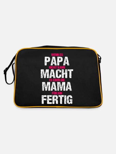Papa Mama T-Shirt Lustige Familie - Retro Tasche - Schwarz/Gold - Hinten