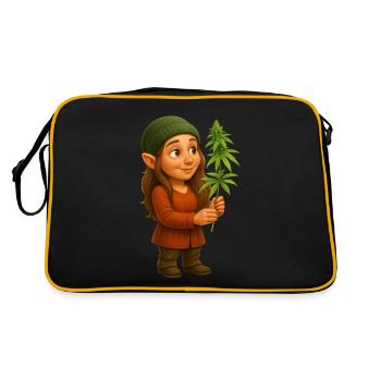 Zwergin mit Cannabispflanze in der Hand - Retro Tasche - Schwarz/Gold - Hinten