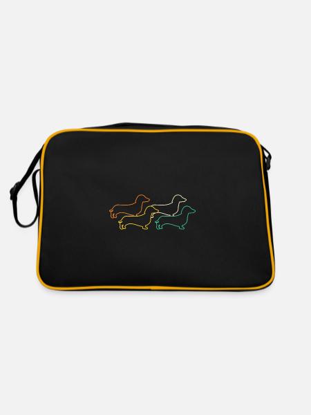 Hund Dackel - Retro Tasche - Schwarz/Gold - Hinten