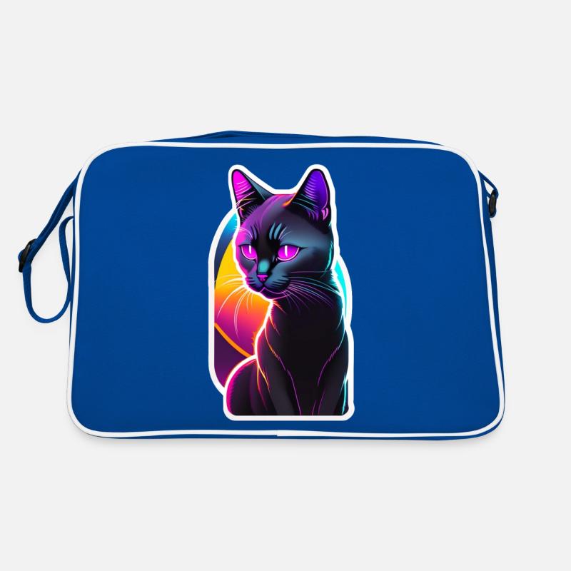Black cat and neon effect Retro Bag