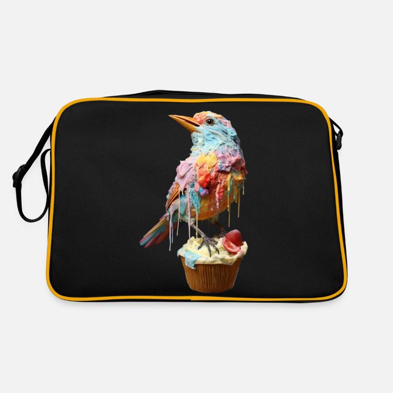 Oiseau crème glacée sur cupcake - Sac Retro - noir/or