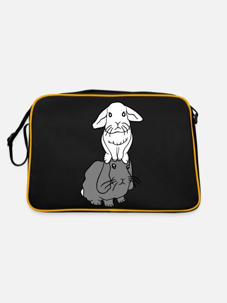 2 lapins amis équipe équipage couple deux assis sur la tête - Sac Retro - noir/or - Dos