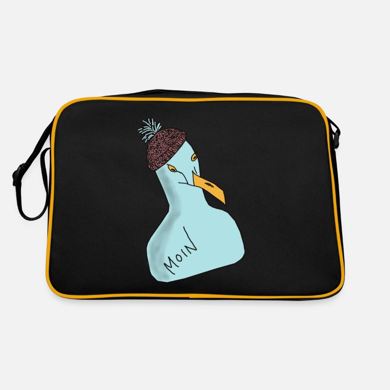 Möwe mit Pudelmütze - Retro Tasche - Schwarz/Gold