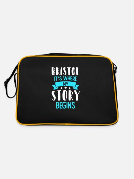 Spruch Bristol ist wo meine Geschichte beginnt. - Retro Tasche - Schwarz/Gold - Hinten