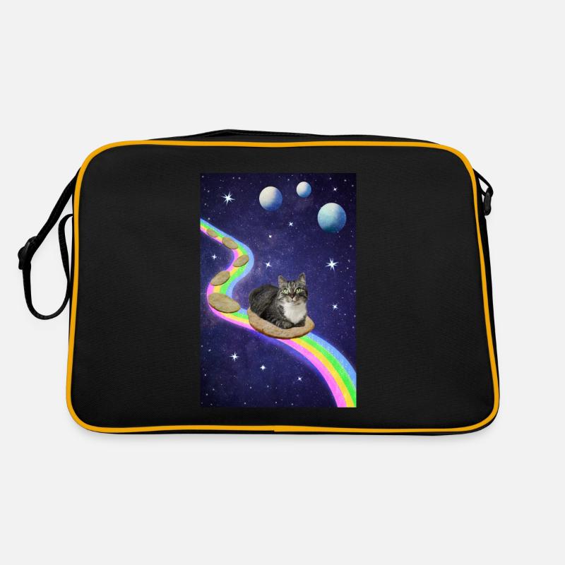 Süße Weltraumkatze - Retro Tasche - Schwarz/Gold