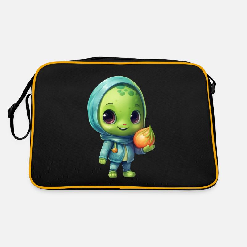 Blau-Pinker Alien Skateboarder: Kosmische Tricks Retro Tasche