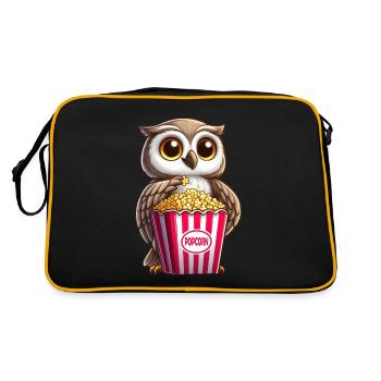Eule mit Popcorn im Kino Filmabend - Retro Tasche - Schwarz/Gold - Hinten