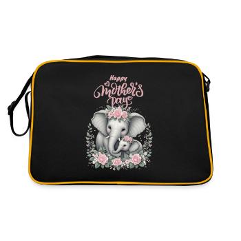 Mother's Love Elephant & Calf Floral Wreath - Retro Tasche - Schwarz/Gold - Hinten