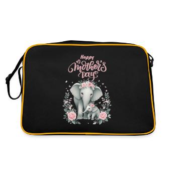 Mother's Love Elephant & Calf Floral Wreath - Retro Tasche - Schwarz/Gold - Hinten