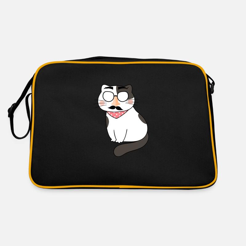 funny cat face with funky glasses - Retro Bag - black/gold