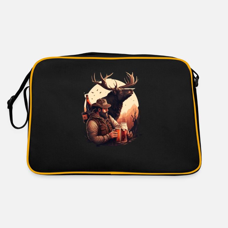 Chasseur avec de la bière dans la forêt au coucher du soleil Sac Retro