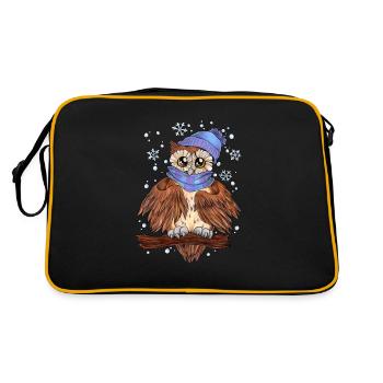 Niedliche Eule mit Schal im Schnee Winter Geschenk - Retro Tasche - Schwarz/Gold - Hinten
