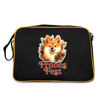 Frohes Fest mit Hund - Retro Tasche - Schwarz/Gold - Hinten