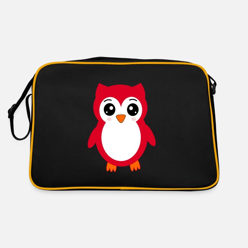 Eule rot - Retro Tasche - Schwarz/Gold