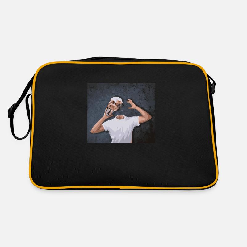 Schädel in der Hand - Retro Tasche - Schwarz/Gold