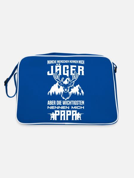 Jäger Papa Waidmannsheil Hirschgeweih Jägersprache - Retro Tasche - Blau/Weiß - Hinten