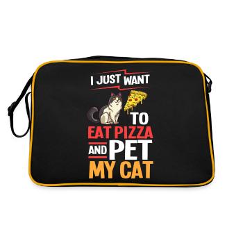 Pizza Katze Essen Pizzeria Italienisch Kätzchen - Retro Tasche - Schwarz/Gold - Hinten