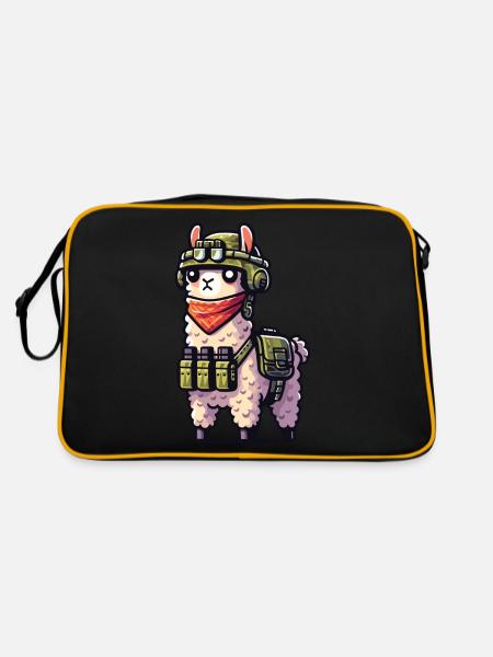 Kampf-Lama - Retro Tasche - Schwarz/Gold - Hinten