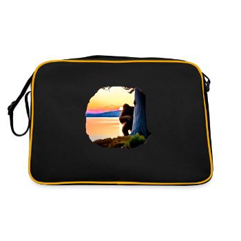 Bigfoot am See im Sonnenuntergang - Retro Tasche - Schwarz/Gold - Hinten