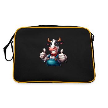 Kuh Bauernhof - Retro Tasche - Schwarz/Gold - Hinten
