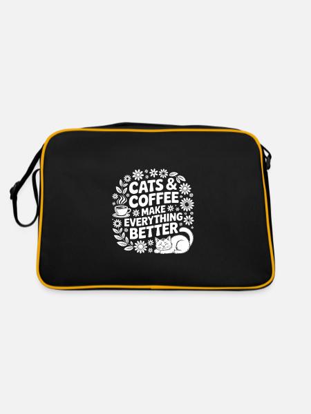 Cat and coffee is all I need - Retro Bag - black/gold - Back