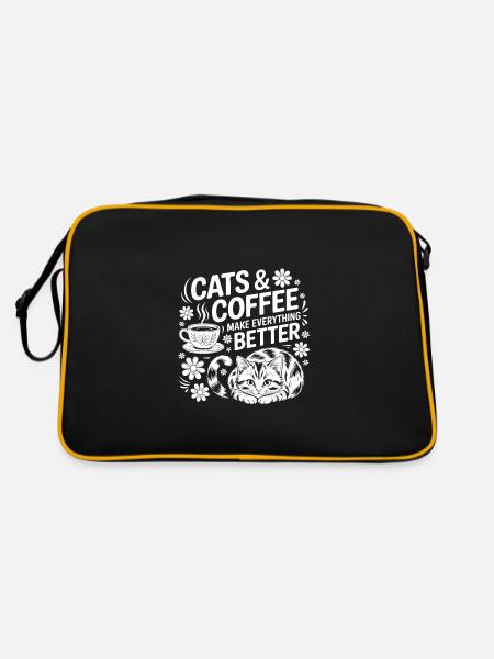 Cat and coffee is all I need - Retro Bag - black/gold - Back
