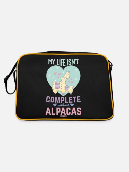 My Life Isn´t Complete Without Alpacas - Retro Tasche - Schwarz/Gold - Hinten