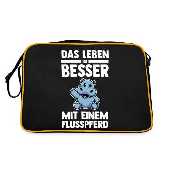 Nilpferd Flusspferd - Retro Tasche - Schwarz/Gold - Hinten