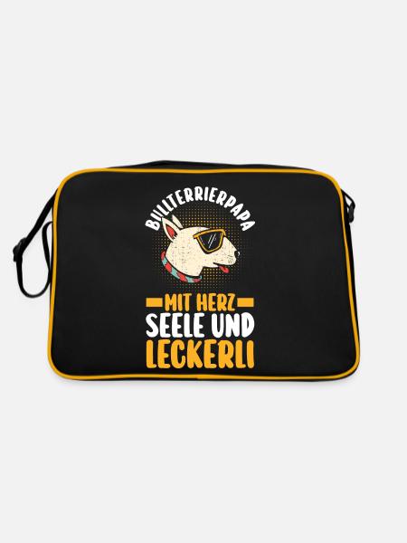 Hund Hundepapa Vater Bullterrierpapa Bullterrier - Retro Tasche - Schwarz/Gold - Hinten