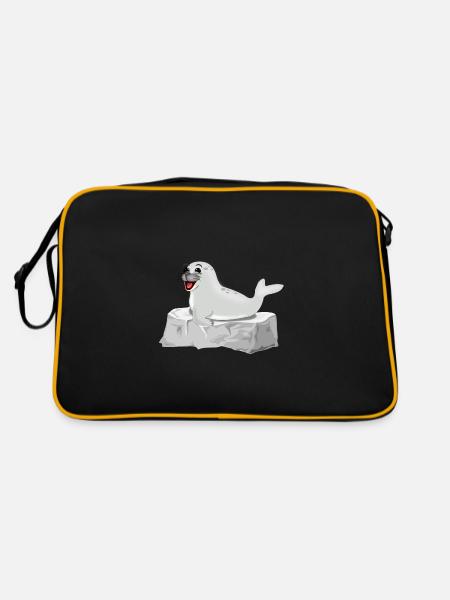 Phoque rieur sur le rocher - Sac Retro - noir/or - Dos