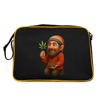 Growzwerg mit Hanfblatt und Samen - Retro Tasche - Schwarz/Gold - Hinten