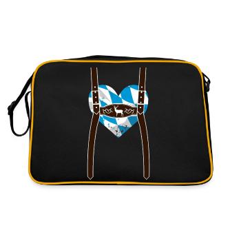 Lederhose & Bayern Flaggen Herz - Retro Tasche - Schwarz/Gold - Hinten