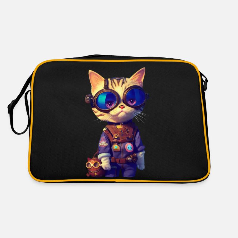 Aviator Katze - Retro Tasche - Schwarz/Gold