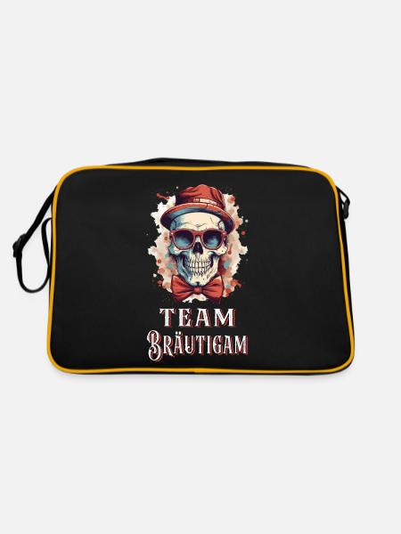 JGA Team Bräutigam Totenkopf Junggesellenabschied - Retro Tasche - Schwarz/Gold - Hinten