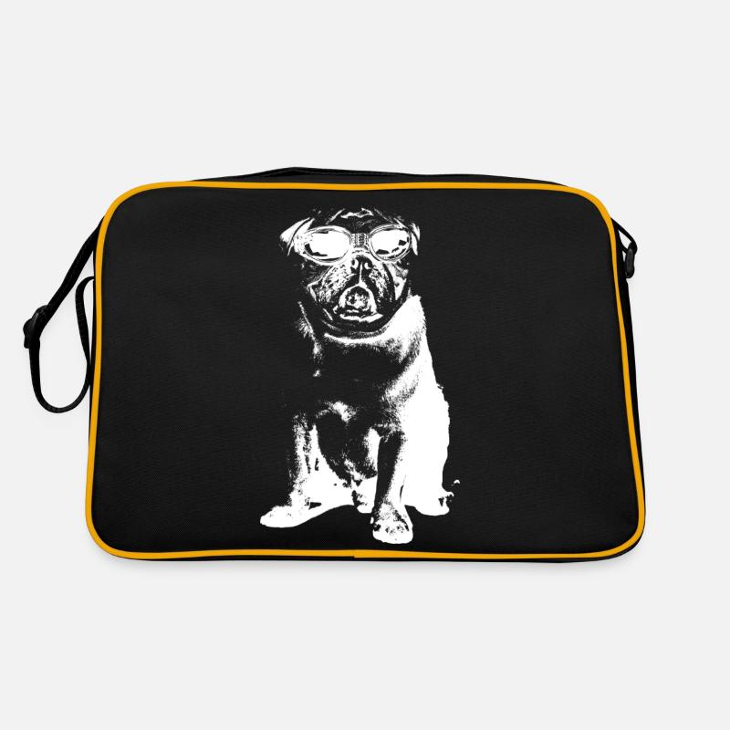 Mops mit Sonnenbrille in weiß Retro Tasche