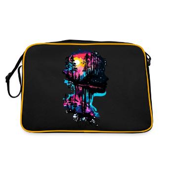 Silhouette / Forêt / Portrait / Arbres / Personne - Sac Retro - noir/or - Dos