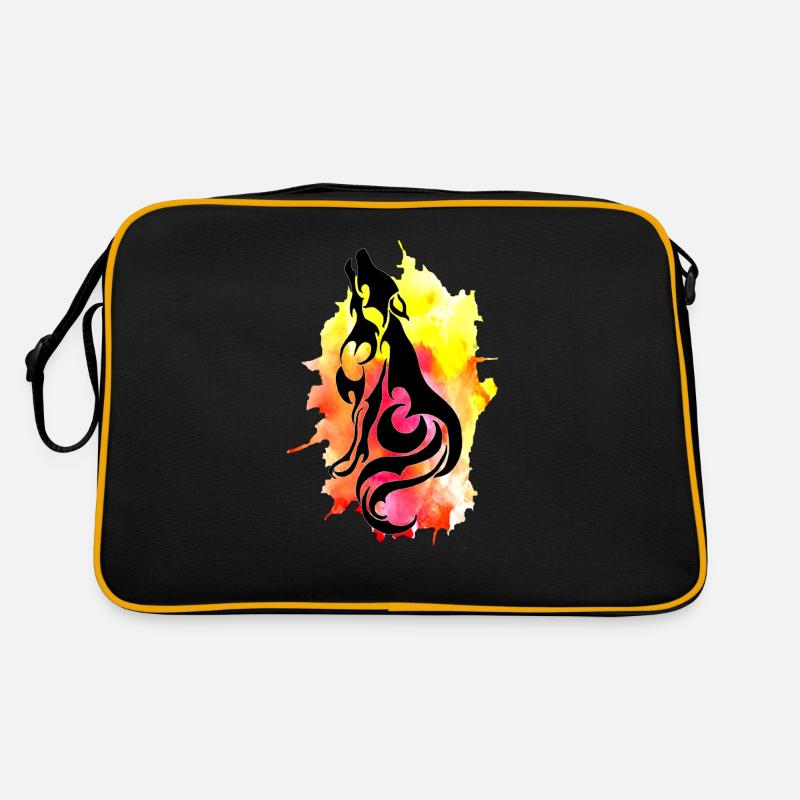 Aquarell Wolf - Retro Tasche - Schwarz/Gold