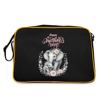 Mother's Love Elephant & Calf Floral Wreath - Retro Tasche - Schwarz/Gold - Hinten