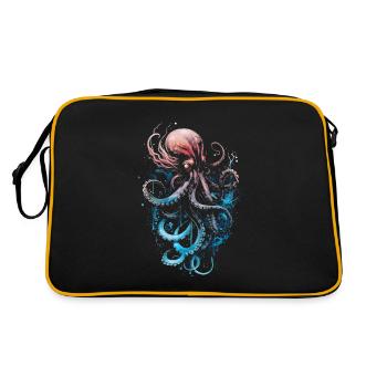 Pink blue octopus on a black background - Retro Bag - black/gold - Back