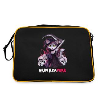 Grim Reapurr niedlich Katze als Sensenmann - Retro Tasche - Schwarz/Gold - Hinten