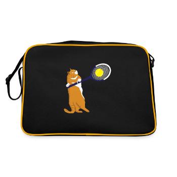 Katze spielt Tennis Katzentennis Tennisball Miau - Retro Tasche - Schwarz/Gold - Hinten