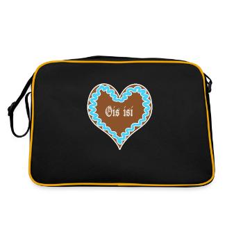 Ois isi - bayrisches Lebkuchen Herz Blau - Wiesn - Retro Tasche - Schwarz/Gold - Hinten