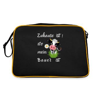 Zuhause ist wo mein Bauer ist . Ein super T-Shirt - Retro Tasche - Schwarz/Gold - Hinten