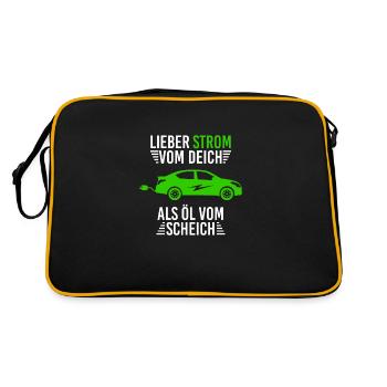Lieber Strom vom Deich statt Öl vom Scheich - Retro Tasche - Schwarz/Gold - Hinten