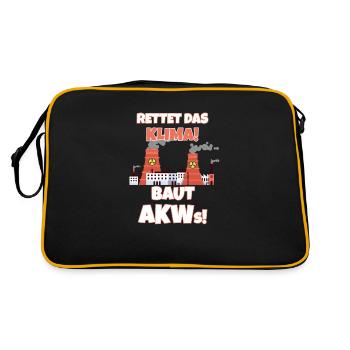 Klimawandel Atomkraft Rettet Das Klima. Baut AKWs! - Retro Tasche - Schwarz/Gold - Hinten