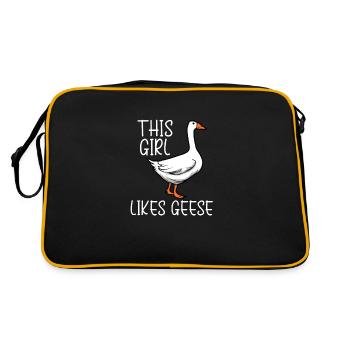 Mädchen mag Gänse niedliche Wildtiergans - Retro Tasche - Schwarz/Gold - Hinten