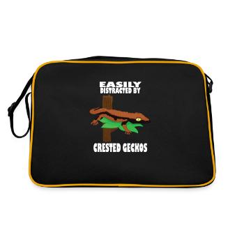Ablenkt von Haubengeckos, Echsen, Reptilien - Retro Tasche - Schwarz/Gold - Hinten