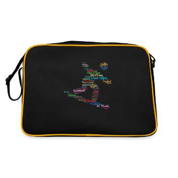 Ski Alp resorts, word cloud, snowboard - Retro Bag - black/gold - Back