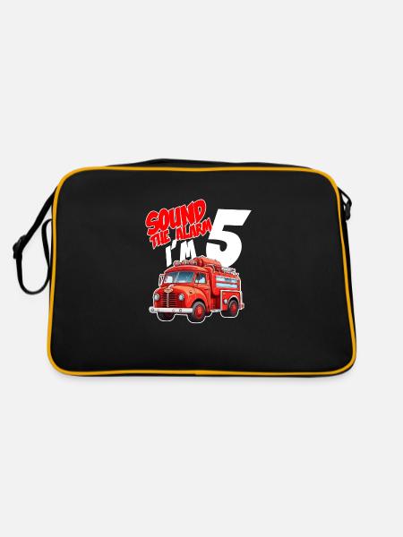 Kids Fire Truck 5 Year Old Firefighter Birthday - Retro Tasche - Schwarz/Gold - Hinten